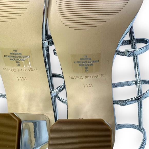 Marc Fisher New Norene Dress Sandal 11 Silver Gladiator Block Heel Strappy - Picture 3 of 13
